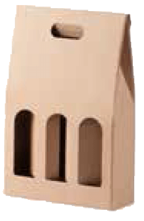 3 Bottle Gable Top Pack for wine wooden color